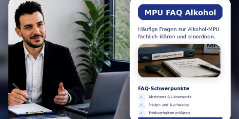 Beratung im MPU Fachzentrum zu häufigen Fragen bei einer MPU wegen Alkohol mit Nachweisen, Fristen und fachlicher Einordnung 