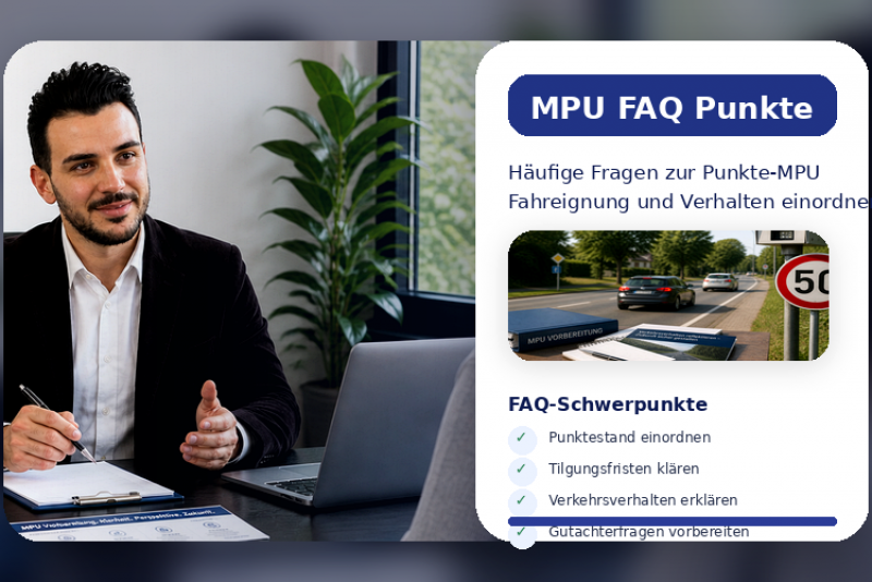 MPU FAQ Punkte mit Fragen zu 8 Punkten, Flensburg, Ablauf und Vorbereitung im MPU Fachzentrum