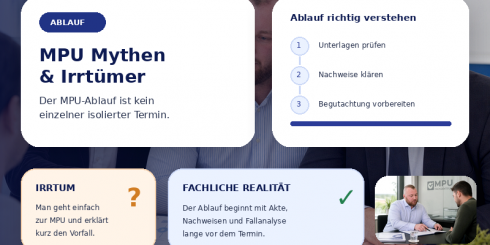 Beratung im MPU Fachzentrum zu Mythen und Irrtümern beim MPU-Ablauf mit Unterlagenprüfung, Nachweisen, Fallanalyse und Vorbereitung
