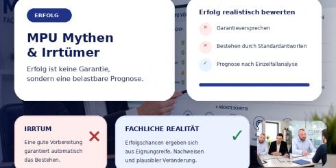 Beratung im MPU Fachzentrum zu Mythen und Irrtümern über MPU-Erfolg mit realistischer Prognose, Eignungsreife, Nachweisen und fachlicher Einordnung