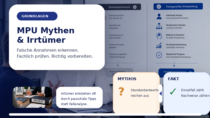 Beratung im MPU Fachzentrum zu Mythen und Irrtümern rund um die MPU mit fachlicher Einordnung, Fallanalyse und Vorbereitung