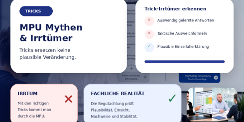 Beratung im MPU Fachzentrum zu Mythen und Irrtümern über MPU-Tricks mit Plausibilitätsprüfung, Einzelfallanalyse und fachlicher Vorbereitung