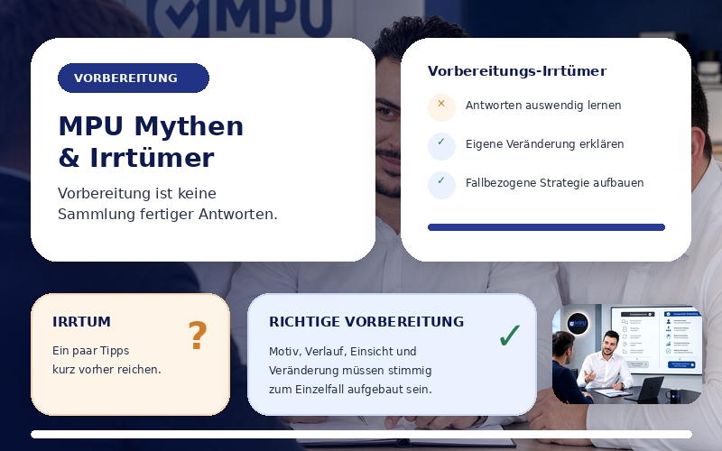 Beratung im MPU Fachzentrum zu Mythen und Irrtümern bei der MPU-Vorbereitung mit Einzelfallanalyse, Strategie und fachlicher Vorbereitung