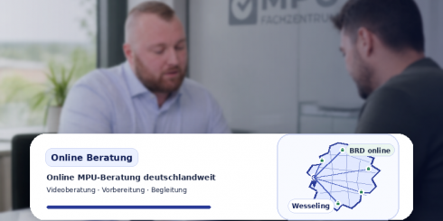 Online MPU Beratung deutschlandweit mit digitaler Vorbereitung im MPU Fachzentrum und deutlich erkennbarem Deutschlandumriss 